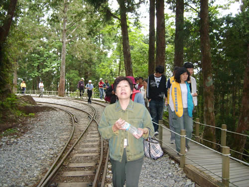 照片_漫步於鐵軌旁，圖中為志工楊女士
